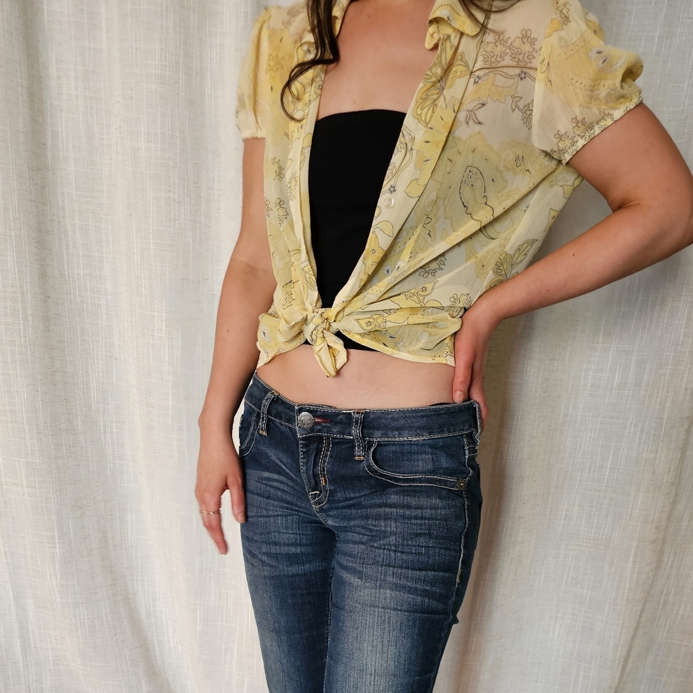 Allison Morgan short puff sleeve Sheer blouse Butron Up